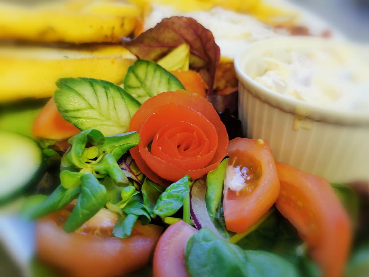 Fresh salad garnish, plated at The Overstone Arms