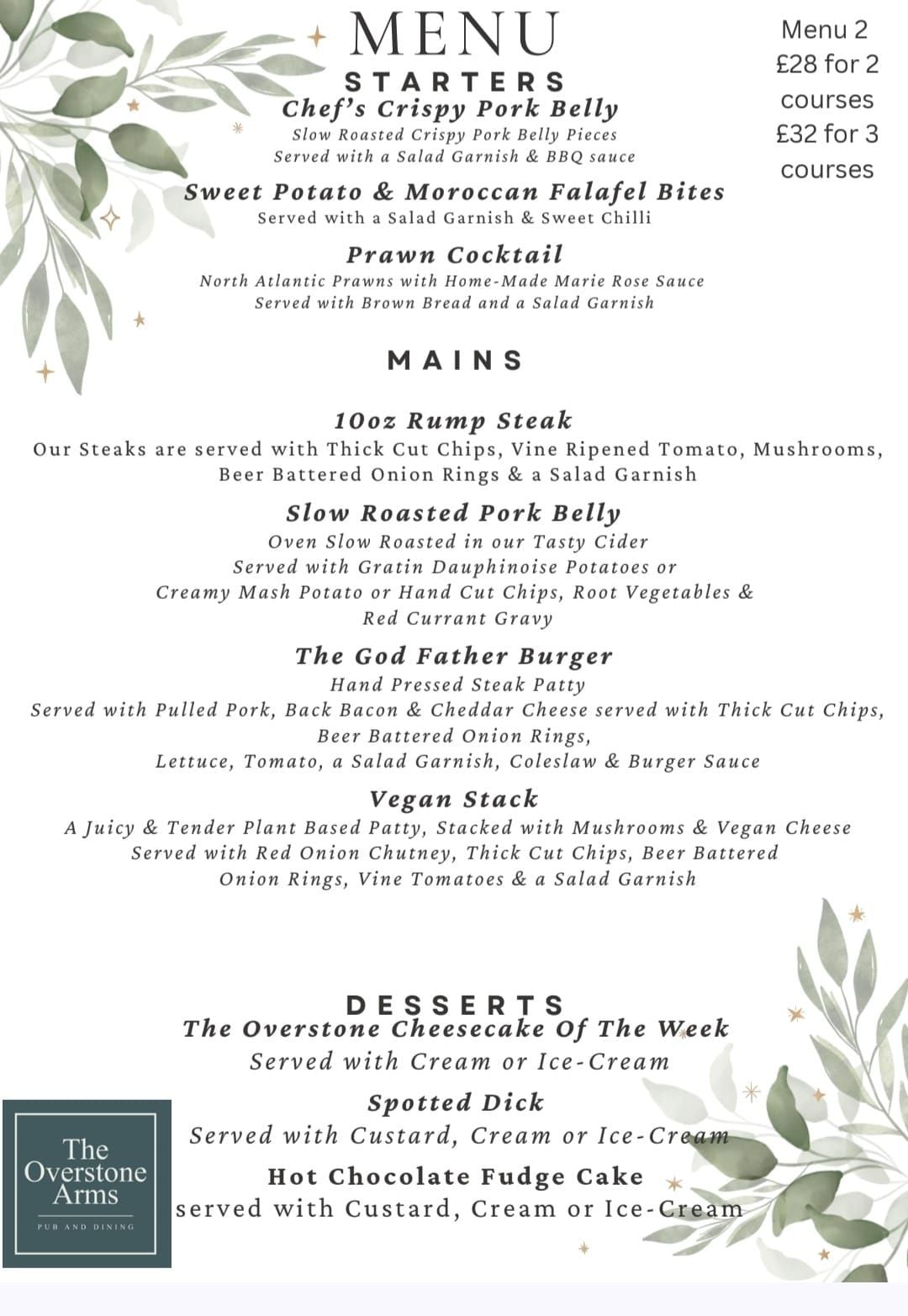 Set Menu 2 at The Overstone Arms — £28 for two courses, £32 for three