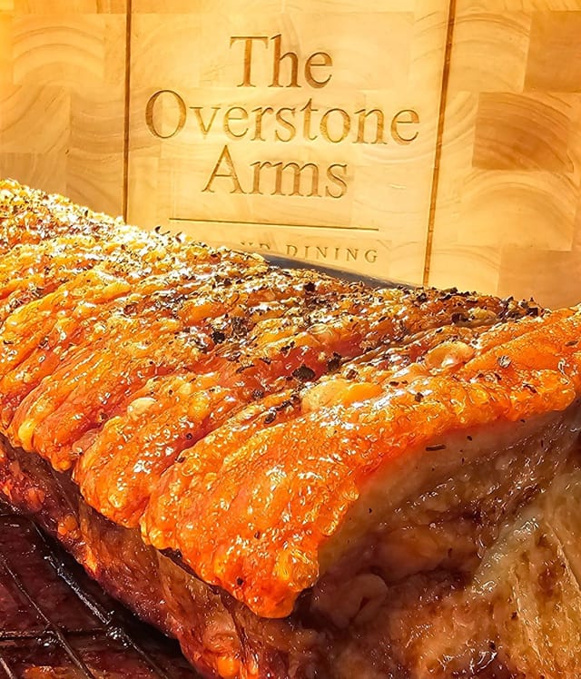 A seared steak at The Overstone Arms